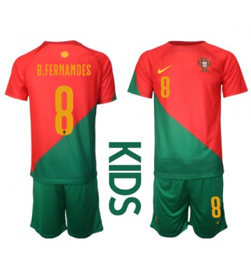 Portugalia Bruno Fernandes #8 Koszulka Podstawowych Dziecięca MŚ 2022 Krótki Rękaw (+ Krótkie spodenki)